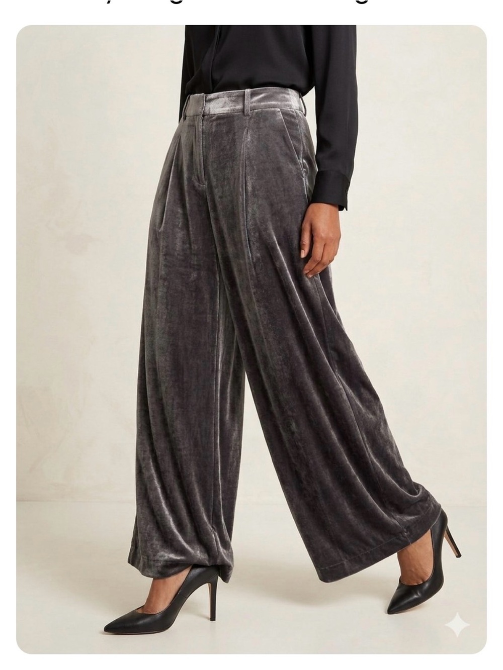 Loft Velvet Pleated Wide Leg Pants in Charcoal Gray